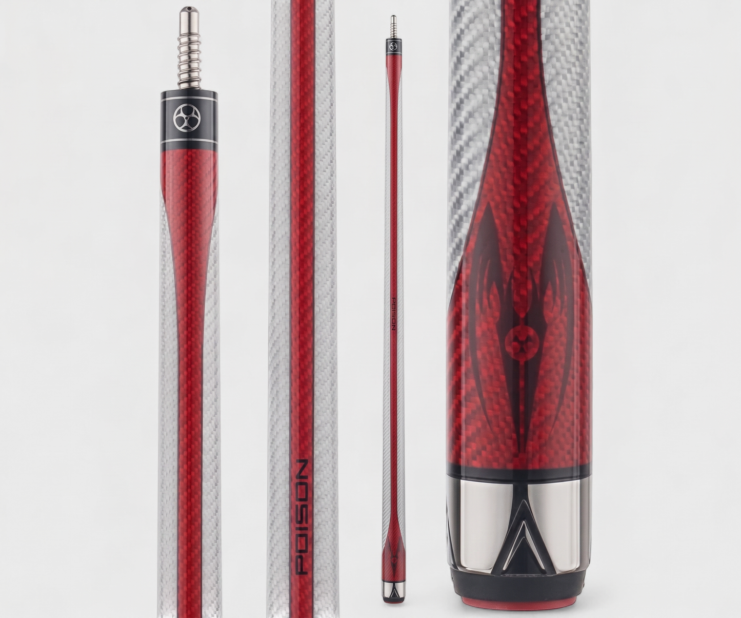 Poison Maelith Pool Cue with Carbon Fiber Shaft - Grey/Red